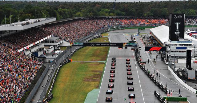 A general view of the start from behind during the F1 Grand Prix of Germany at Hockenheimring on July 28, 2019 in Hockenheim, German