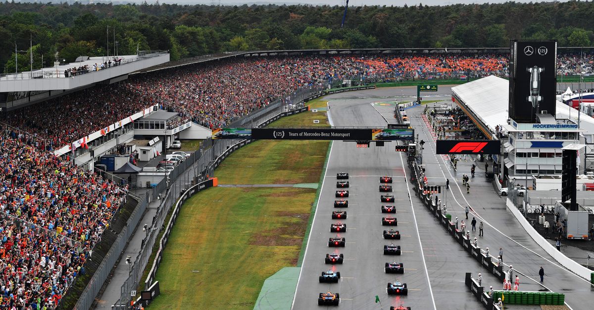 A general view of the start from behind during the F1 Grand Prix of Germany at Hockenheimring on July 28, 2019 in Hockenheim, German