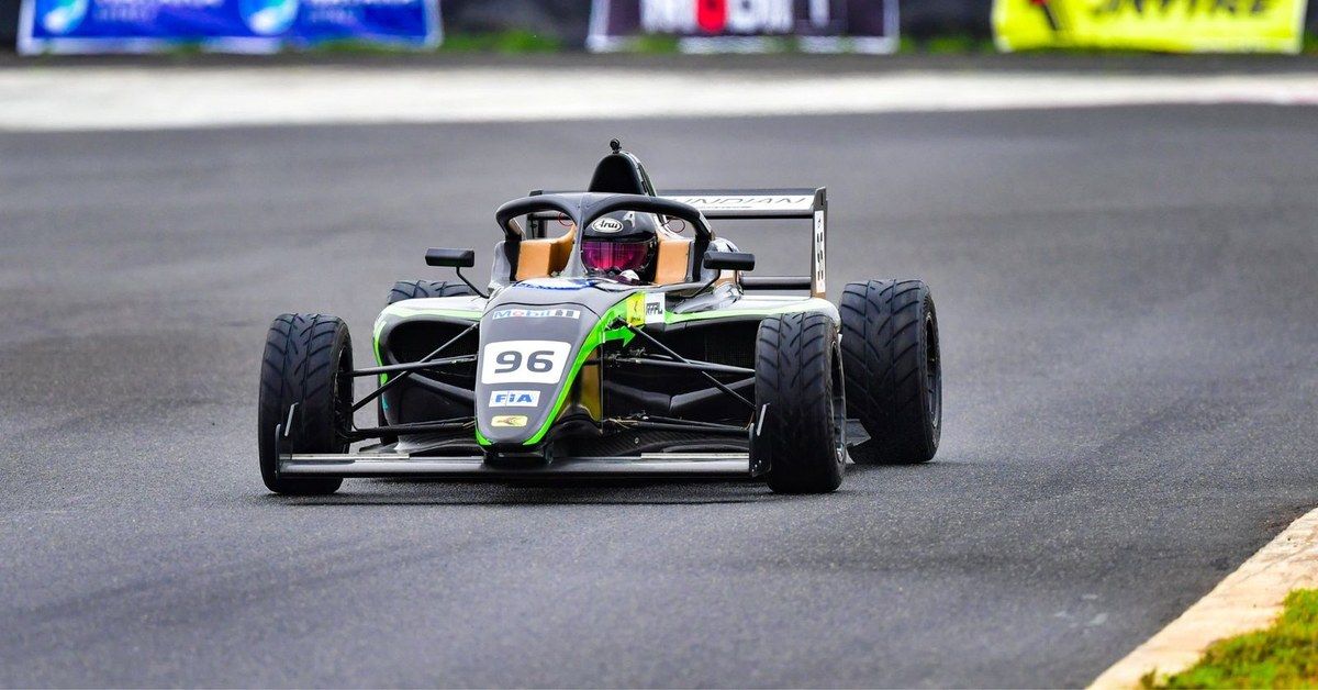 An F4 Indian Championship car on track at Kari Motor Speedway