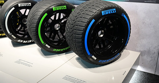 Intermediate and Full wet tyre at the F1 Exhibition in London