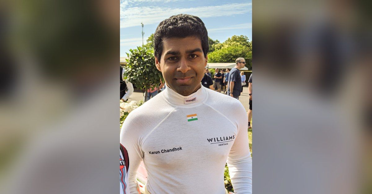 Karun Chandhok in a Williams Heritage race suit at the Goodwood Festival of Speed in 2019