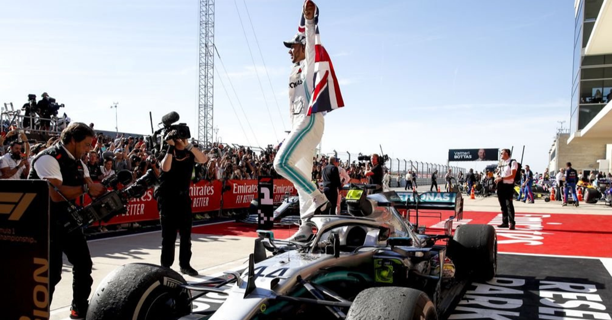 Lewis Hamilton celebrates sealing the World Championship at the 2019 United States Grand Prix