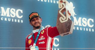 Lewis Hamilton on the podium in Barcelona