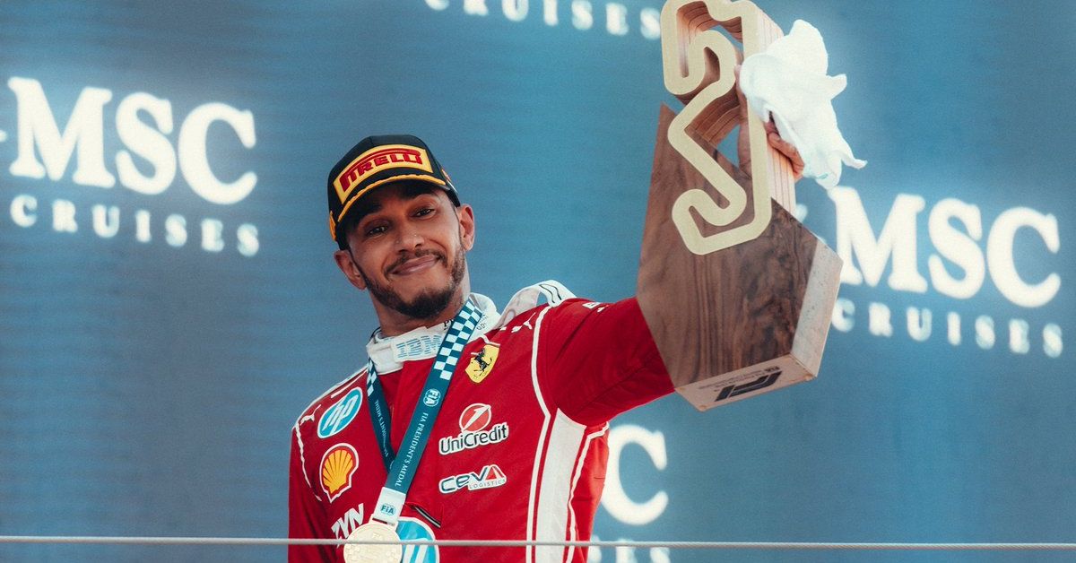 Lewis Hamilton on the podium in Barcelona