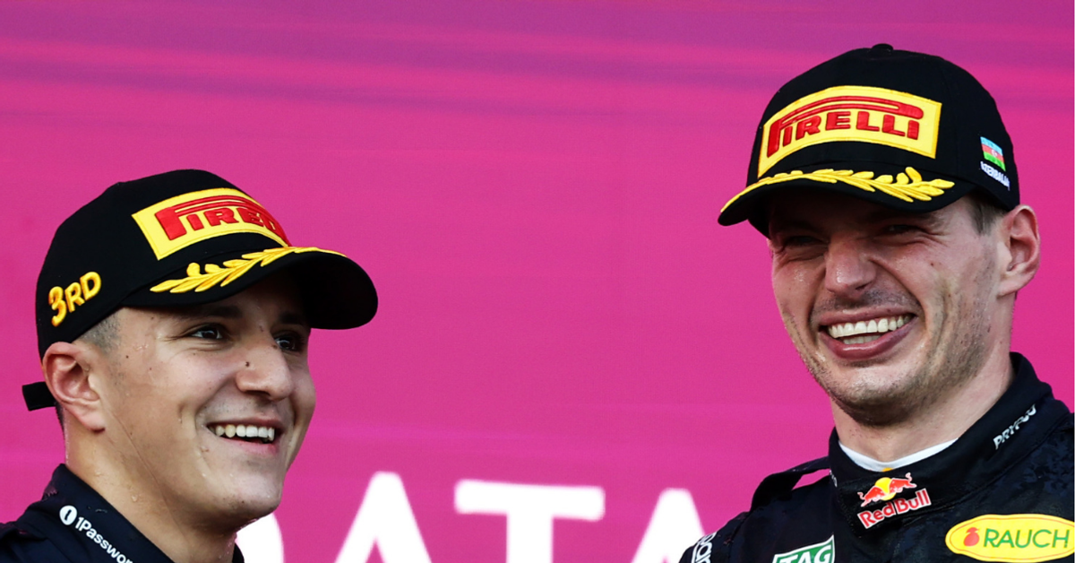 Max Verstappen and Isack Hadjar celebrate a Red Bull double podium at Baku