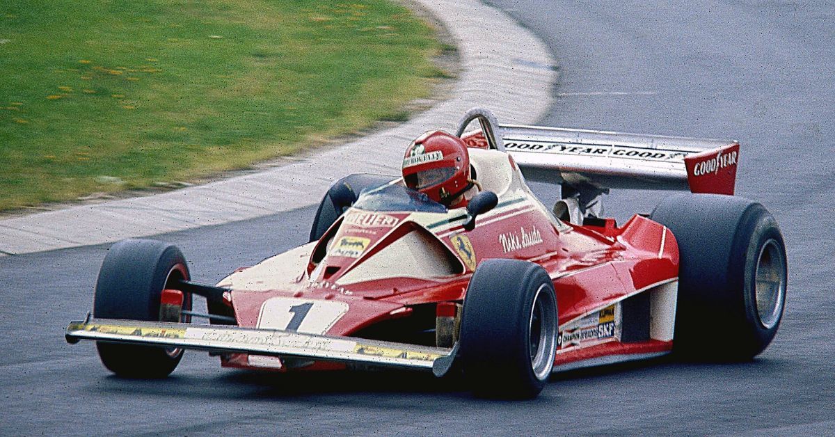 Niki Lauda driving his 1976 Ferrari 312T2