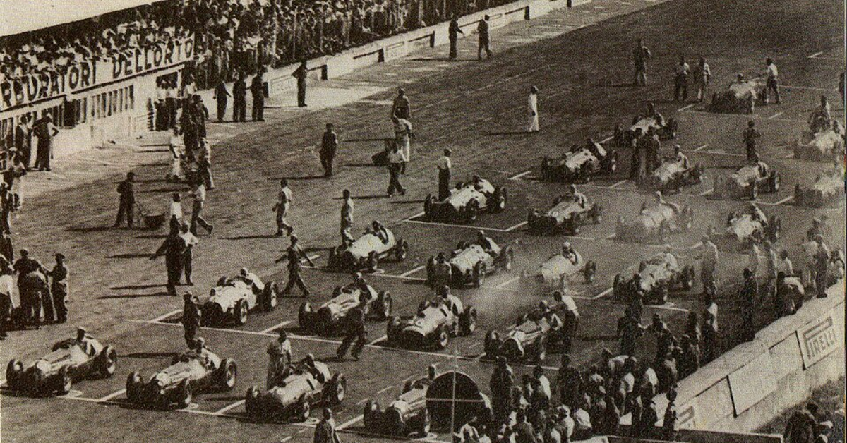 The starting grid for the 1950 Italian Grand Prix